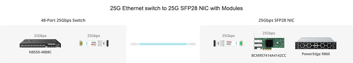 25G Ethernet Switch to 25G SFP28 NIC with Modules